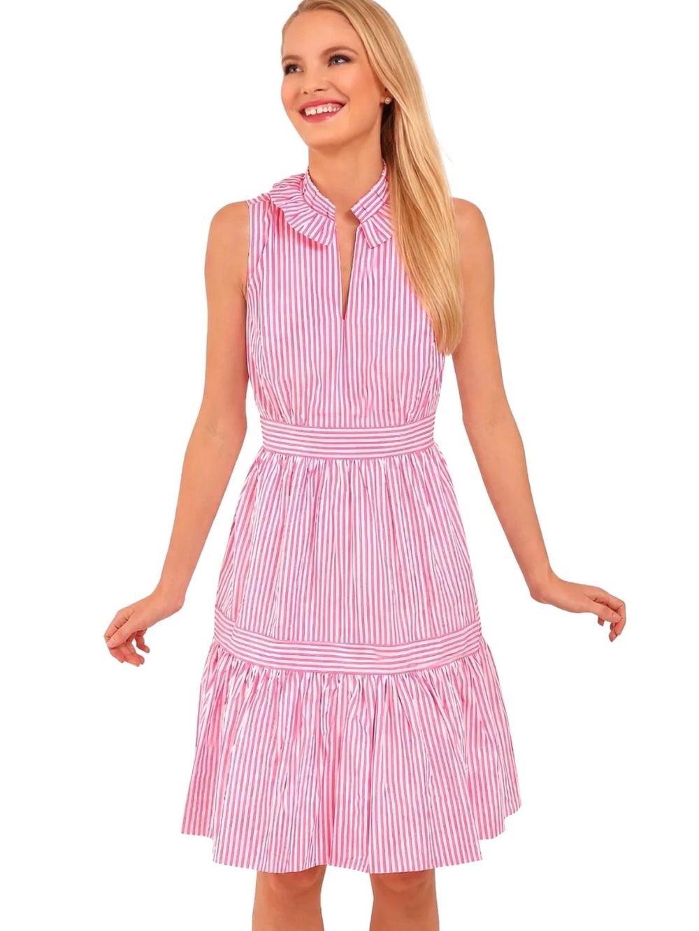 Gretchen Scott Hope Pink & White Striped Sleeveless Ruffle-Neck Dress - Picture 4 of 9